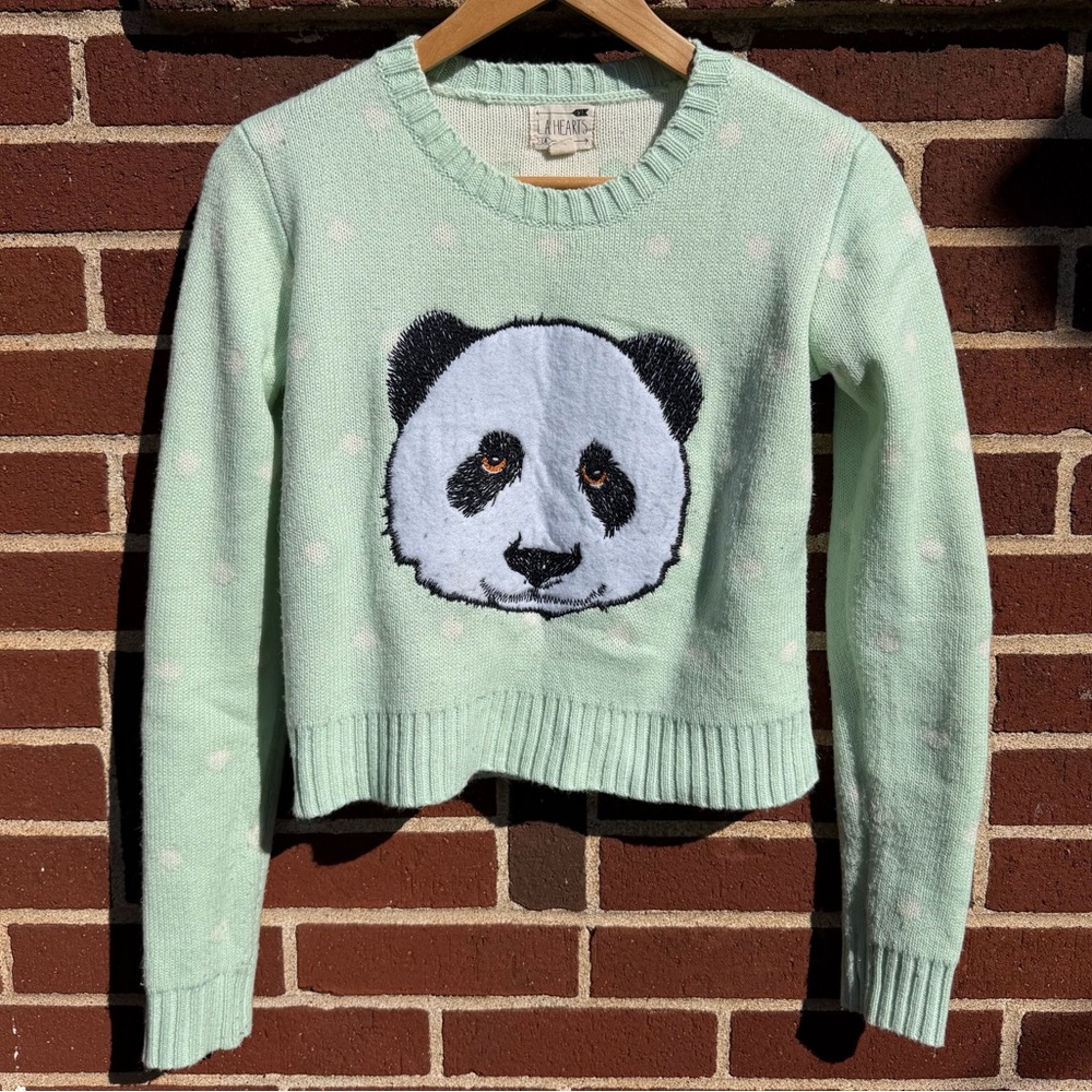 LA Hearts Mint Green with White Polka Dot Panda Sweater